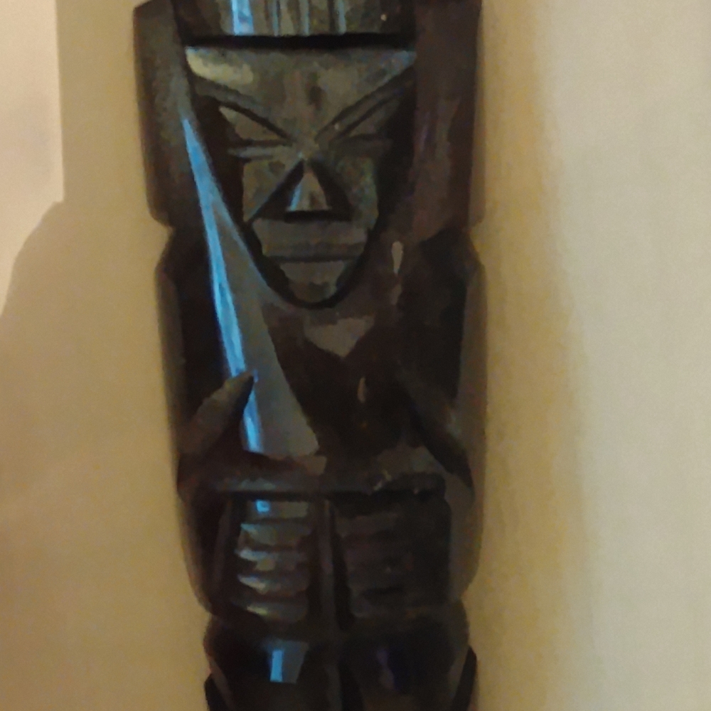 Small VTG Black Gold Sheen Obsidian Hand Carved Aztec Mayan Warrior